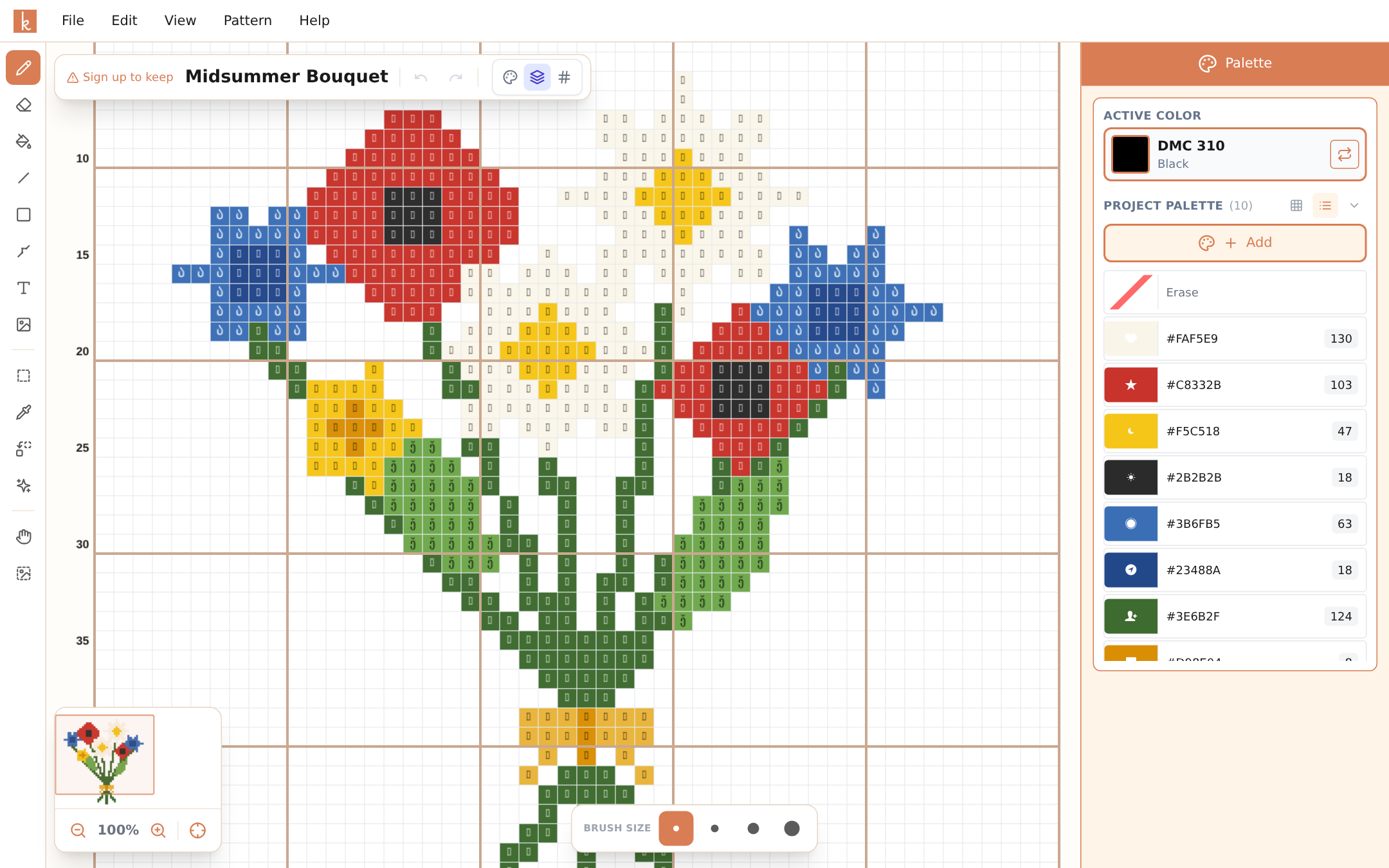 The hybrid view mode showing colors and symbols together